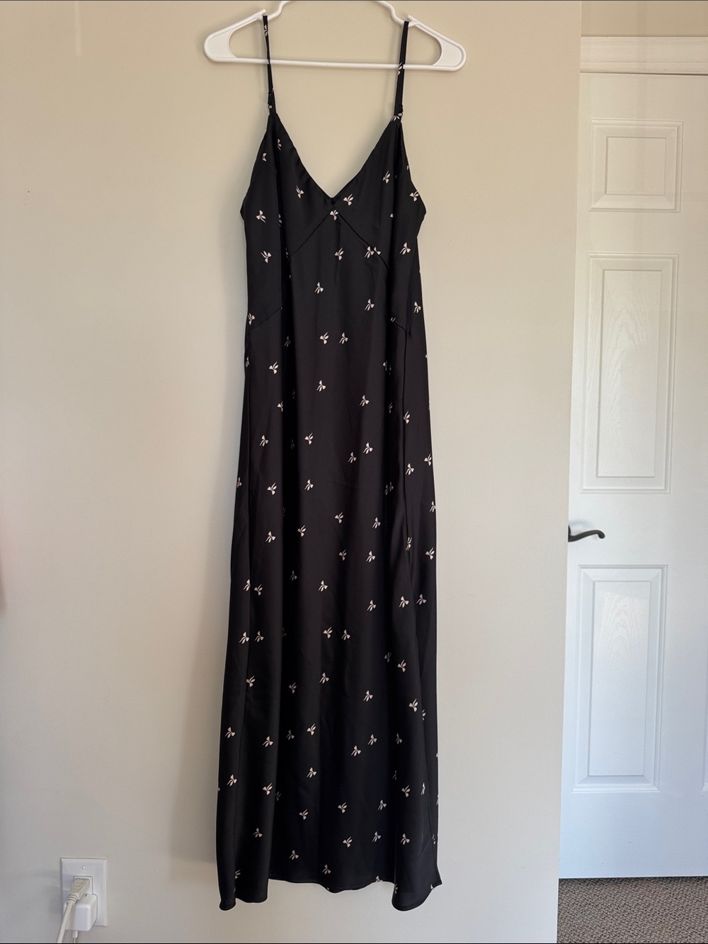 a new day Black Maxi Slip Dress with Small White Floral Print
